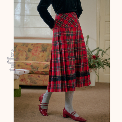 タータンチェック柄ハイウエストAラインミディスカート　 《Z00785》