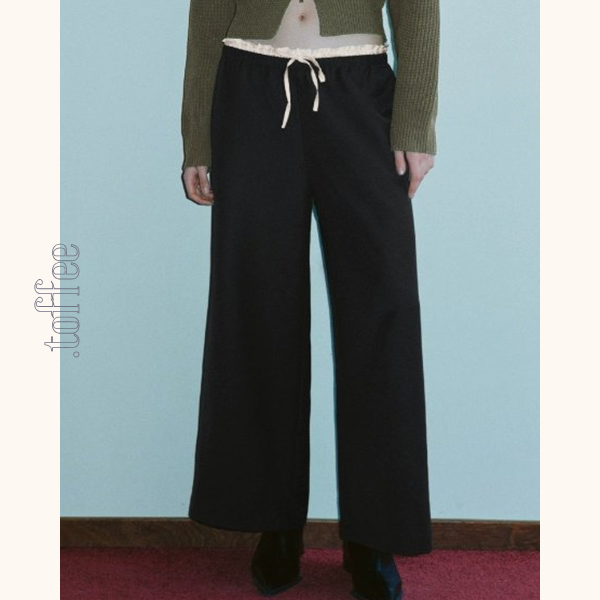 【5color】レースウエストワイドパンツ　Z00410
