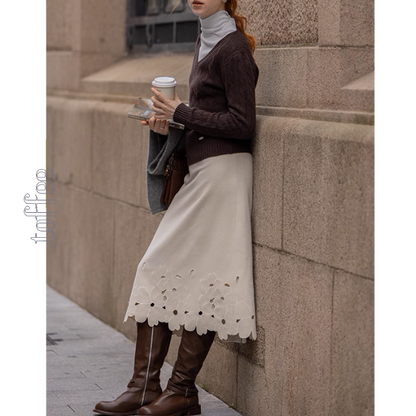 【2color】花柄レースAラインミディ丈スカート《Z00859》