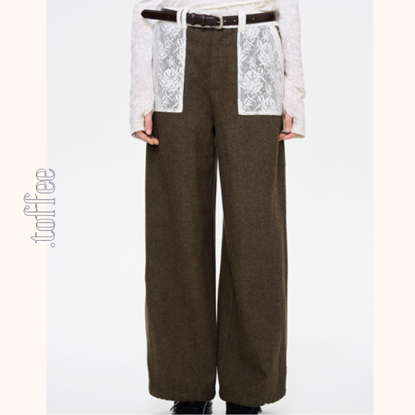 レースパッチワークウールパンツ 《Z00637》