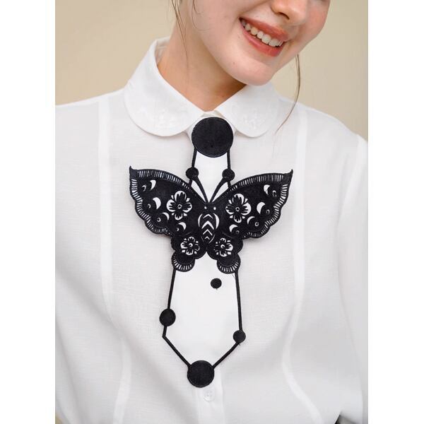 【2color】レトロバタフライ刺繍　ネオネクタイ C0137