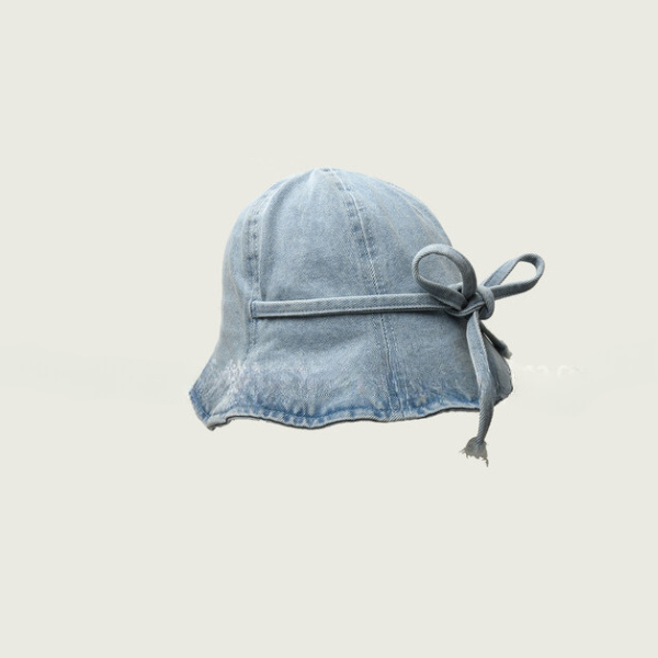 【2color】リボン付きウォッシュデニムバケットハット Z00103