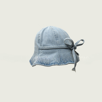 【2color】リボン付きウォッシュデニムバケットハット Z00103