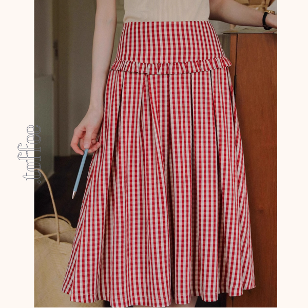 ギンガムチェックハイウエストフレアスカート《Z00882》