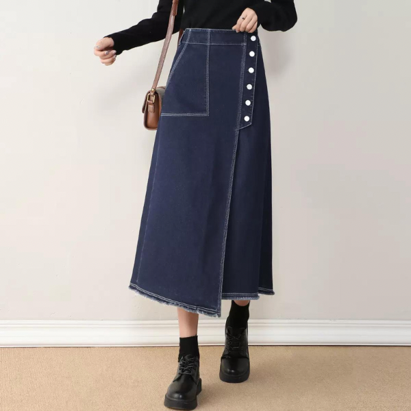 【２color】ボタンデザインナロースカート w-121