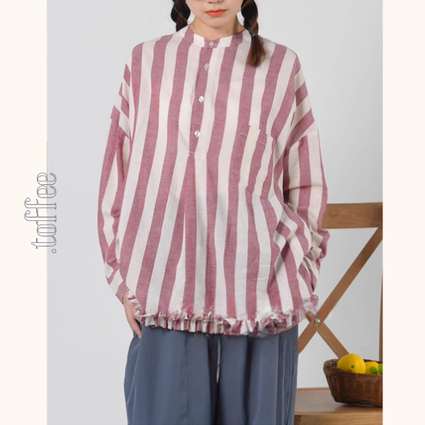 【2color】ストライプ柄フリル装飾シャツ《Z00894》