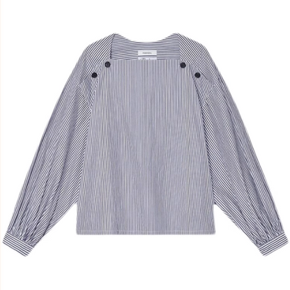 スクエアネックストライプドロップショルダーシャツ《Z00906》