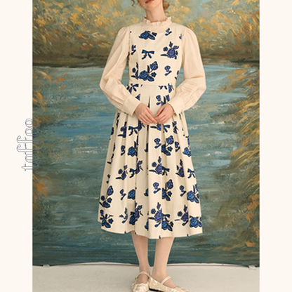 リボン＆ローズプリントワンピース Z00630