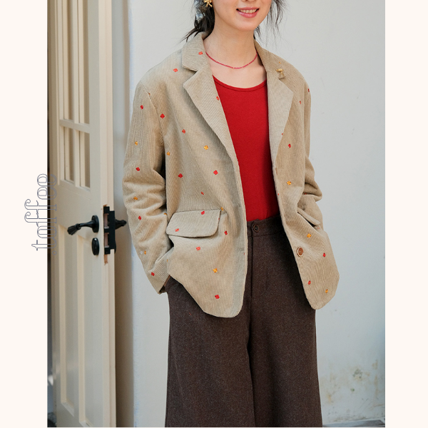 小花刺繍コーデュロイテーラードジャケット　《Z00708》