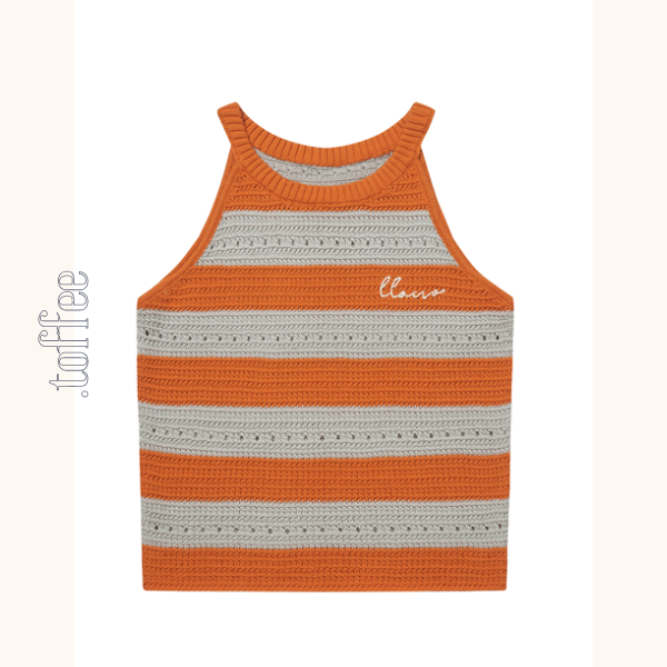 【2color】ホルターネックストライプニットトップ　Z00388