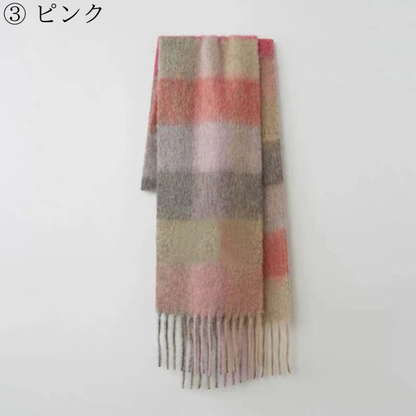 【8color】マルチカラーが映えるロング丈ブロックチェックマフラー《Z01185》