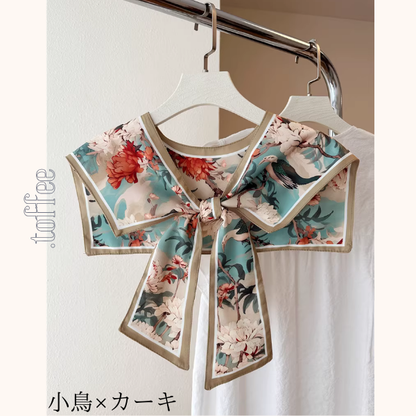 【6pattern】絵柄が彩る＊リボン結びのアートつけ襟ショール《Z01204》