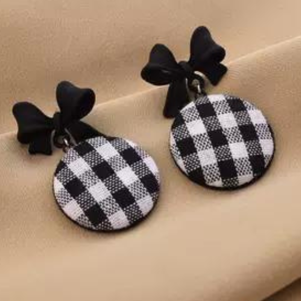 【４color】リボンデコレーションチェックピアス AU-279