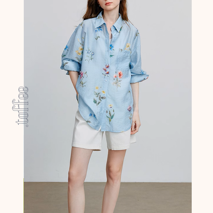 【2color】花柄プリントルーズシャツ《Z00932》