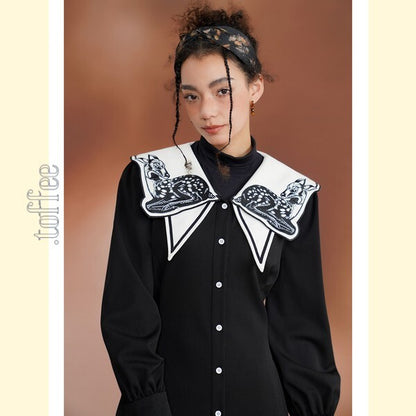 月明かりのバンビが佇む：オリエンタルと幻想が交差するプレッピーワンピース C0186