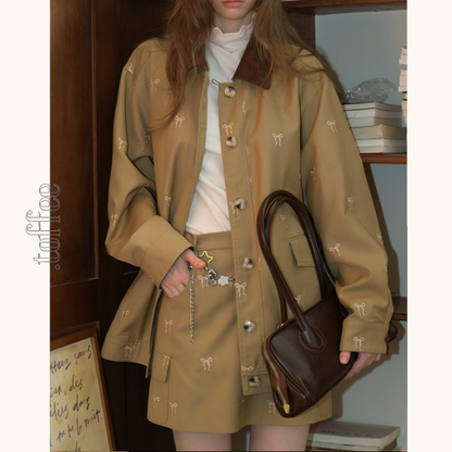 リボン刺繍オーバーサイズジャケット＆スカートセットアップ《Z00817》　