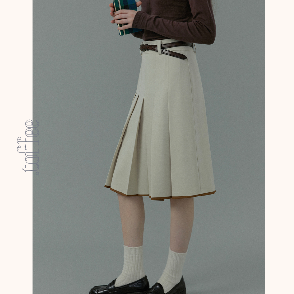 【2color】コントラストカラーヘムプリーツスカート《Z00834》