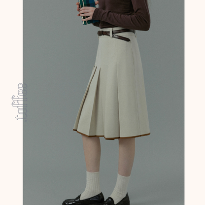 【2color】コントラストカラーヘムプリーツスカート《Z00834》