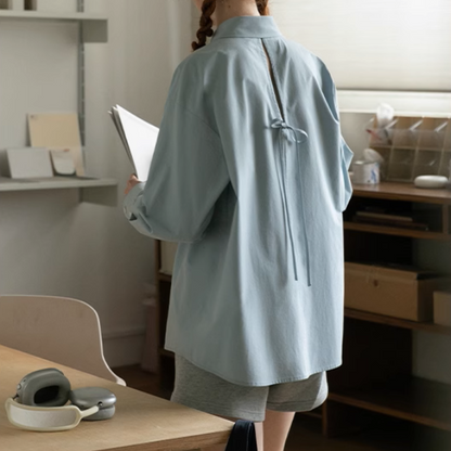 【3color】POLOカラーオーバーサイズ純綿シャツ《Z00883》