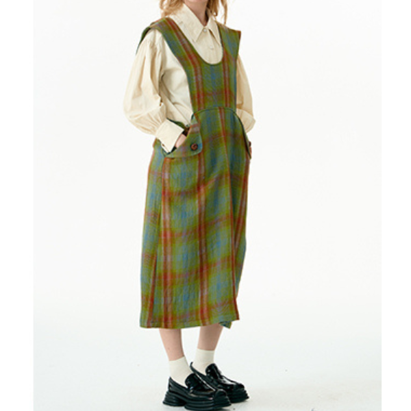 チェックパターンサスペンダースカート X-448