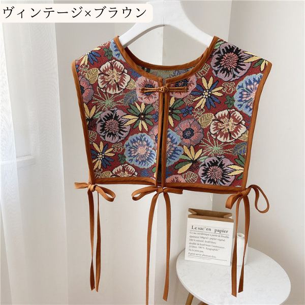 【10pattern】ヴィンテージ柄×リボン紐のレイヤードベスト《Z01208》
