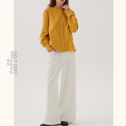 フリルネックチェック柄スリムシャツ《Z00848》