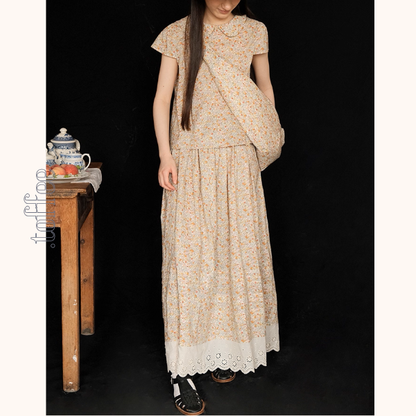 小花柄ブラウス＆ロングスカートセットアップ《Z01048》