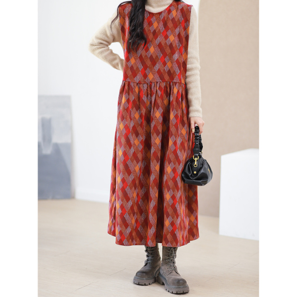 【２color】マルチカラースクエアパターンワンピース w-005
