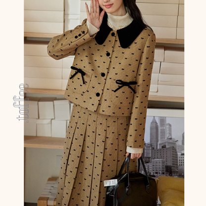 リボンドットショートジャケット＆プリーツスカートセットアップ　《Z00764》