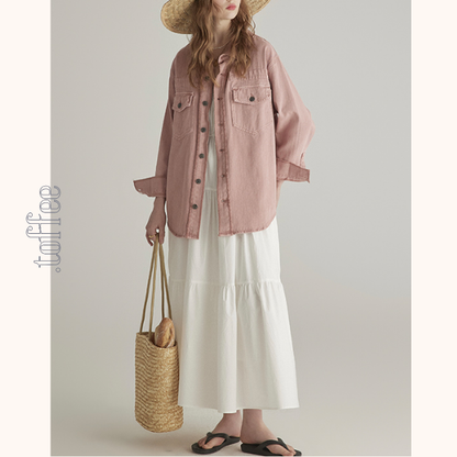 ピンクデニムジャケット＆ミモレ丈ストレートスカートセットアップ　《Z00776》