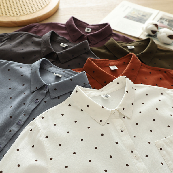 【6color】ドット柄ポロカラーボタンダウンシャツ　《Z00725》
