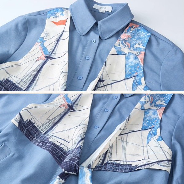 船と旅の重ね着風シャツワンピース《Z01132》