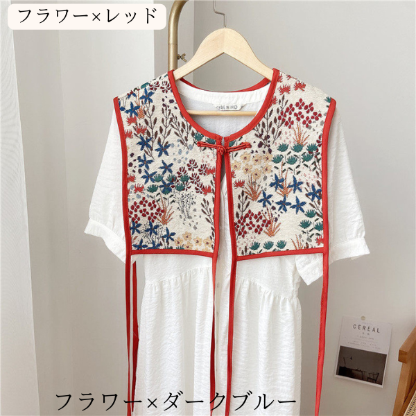 【10pattern】ヴィンテージ柄×リボン紐のレイヤードベスト《Z01208》