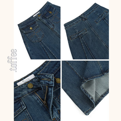 Aラインハイウエストロングデニムスカート　《Z00790》