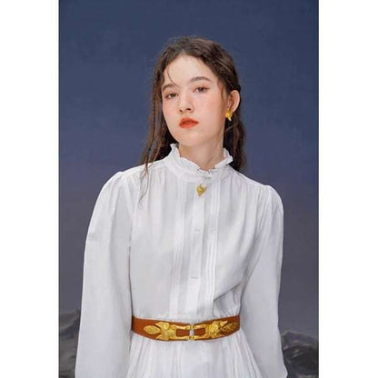 【3color】ゴールドフォックスボタンロングワンピース C0099