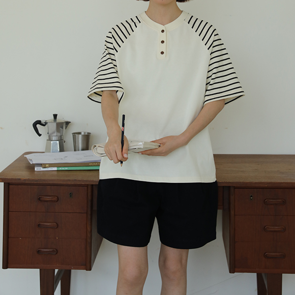 【2color】ラグランスリーブストライプTシャツ　Z00355