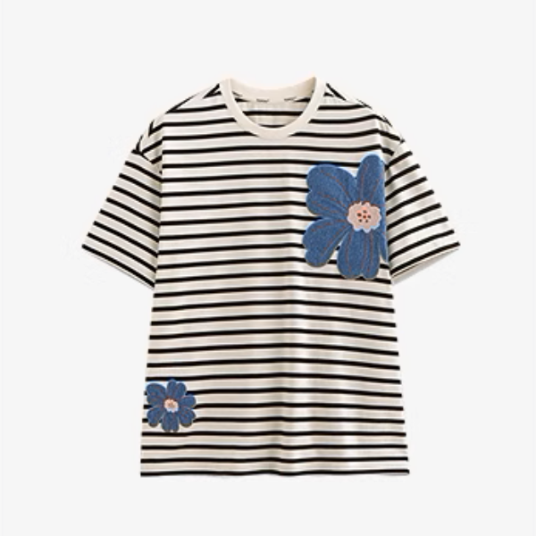 【3pattern】フラワーパッチワークオーバーサイズTシャツ《Z00935》