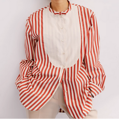 バンドカラーストライプロングシャツ《Z00897》