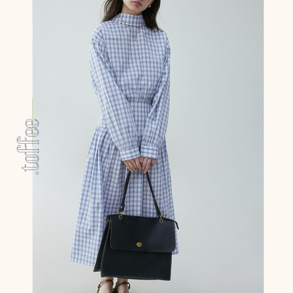 チェック柄Aラインロングシャツワンピース《Z00839》