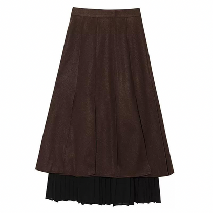 【3color】プリーツドッキングスカート X-014