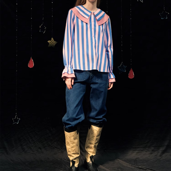 ダブルカラーストライプルーズシャツ  Z00011