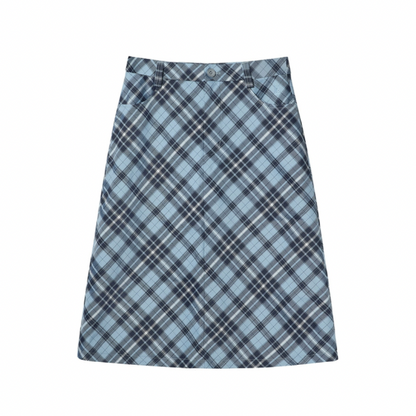 タータンチェックハイウエストミドル丈スカート X-440