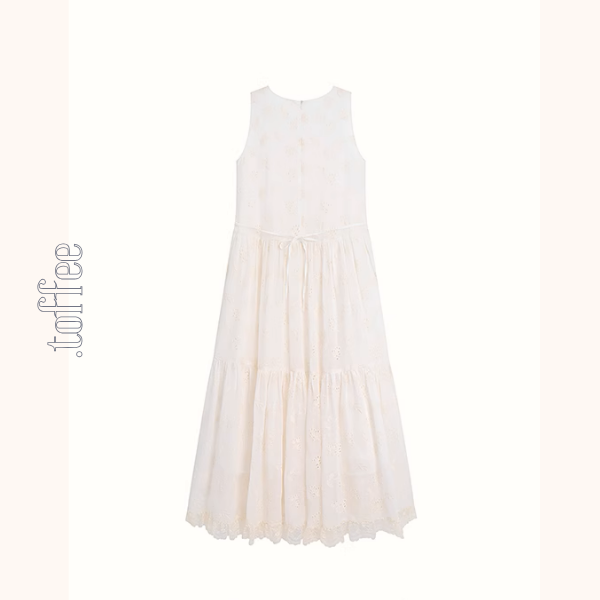 レース＆アイレット刺繍ロングティアードワンピース《Z00888》