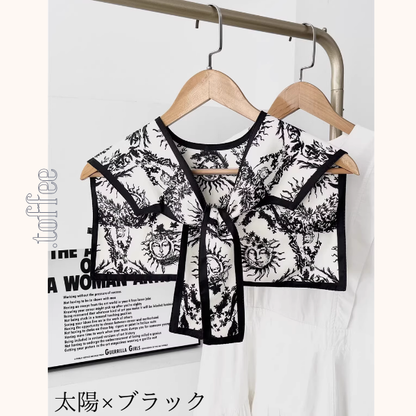 【6pattern】絵柄が彩る＊リボン結びのアートつけ襟ショール《Z01204》