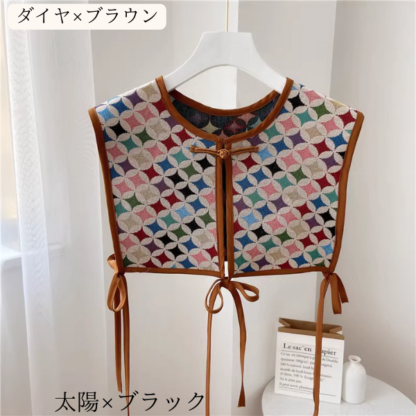 【10pattern】ヴィンテージ柄×リボン紐のレイヤードベスト《Z01208》