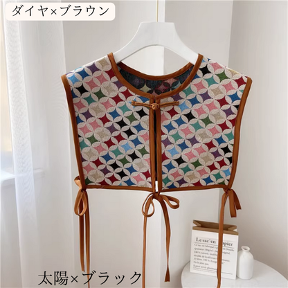 【10pattern】ヴィンテージ柄×リボン紐のレイヤードベスト《Z01208》