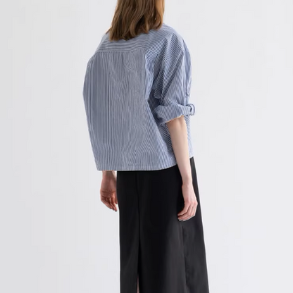 スクエアネックストライプドロップショルダーシャツ《Z00906》