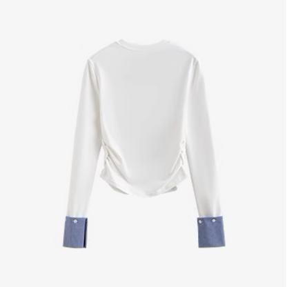 【2color】ギンガムチェックカフスクルーネックトップ《Z00926》