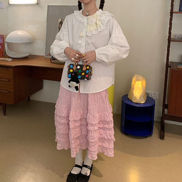 レース＆フラワーホワイトブラウス　Z00519