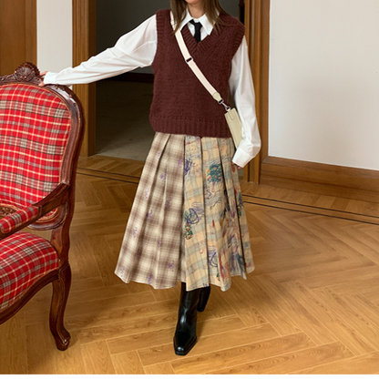 パッチワークプリーツロングスカート Z00106